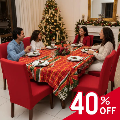 🎄Super Combo Navideño para Comedor🎅🏻 –  1 Mantel + 6 Forros de Silla Premium ✨
